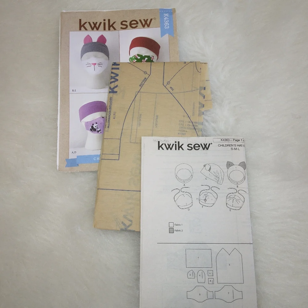 Kwik Sew K4363 Children's headbands, hats, and face covering, face mask NWT